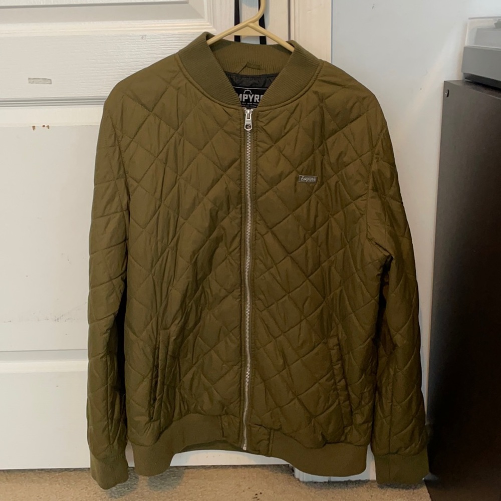 MED Empyre Stealth Olive Quilted Bomber Jacket.